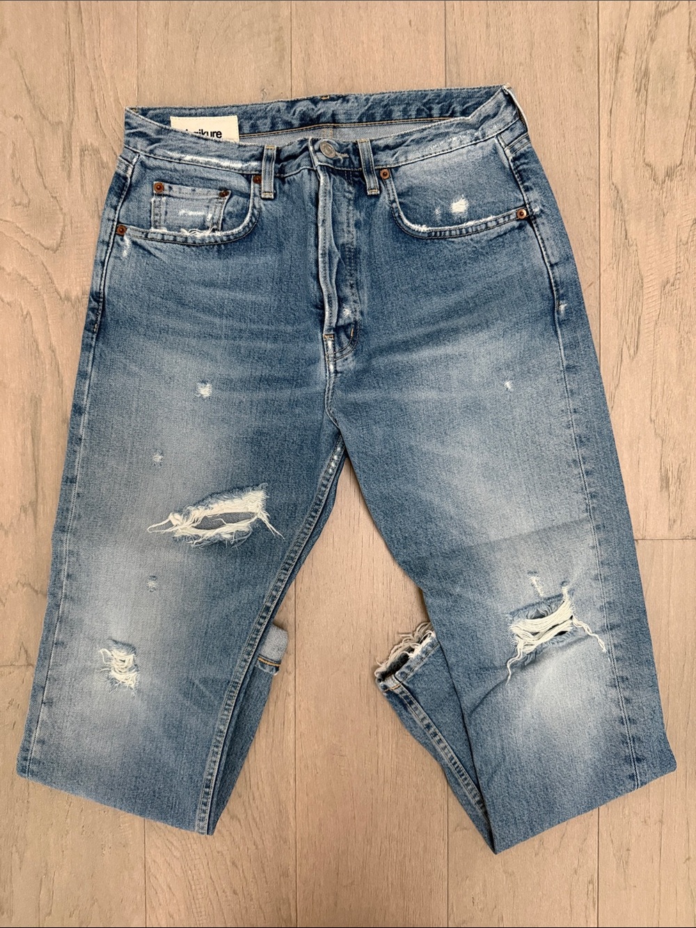 Haikure Distressed Blue Straight Leg Jeans